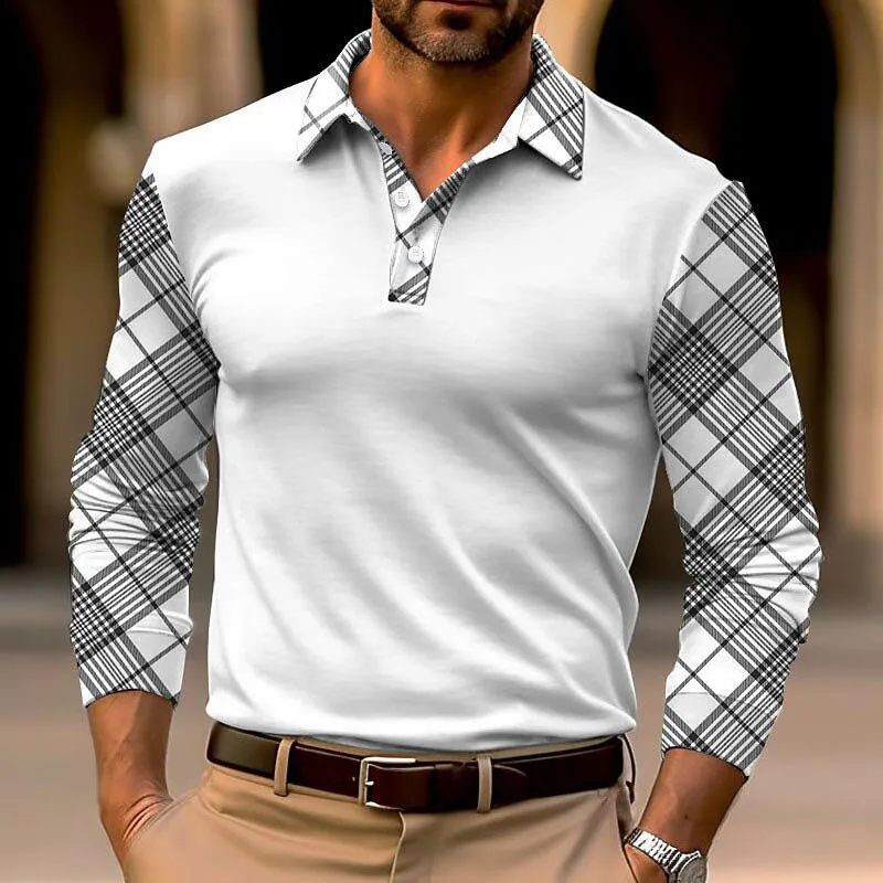 Men's Plaid Long Sleeve Polo Shirt 82371796YM