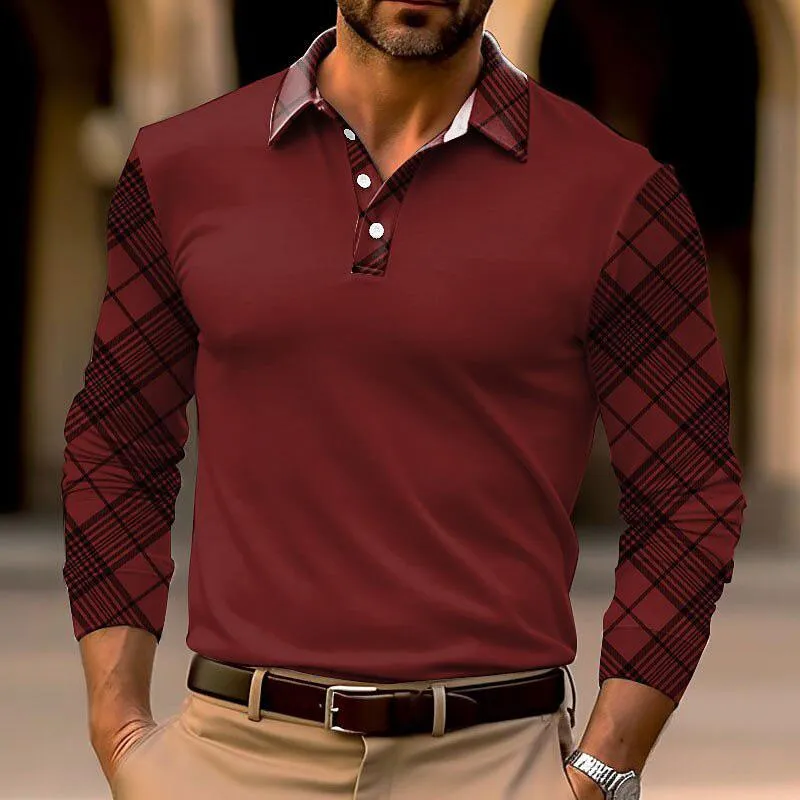 Men's Plaid Long Sleeve Polo Shirt 82371796YM