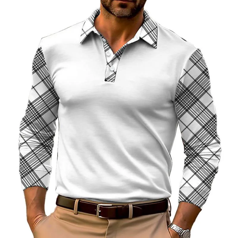 Men's Plaid Long Sleeve Polo Shirt 82371796YM