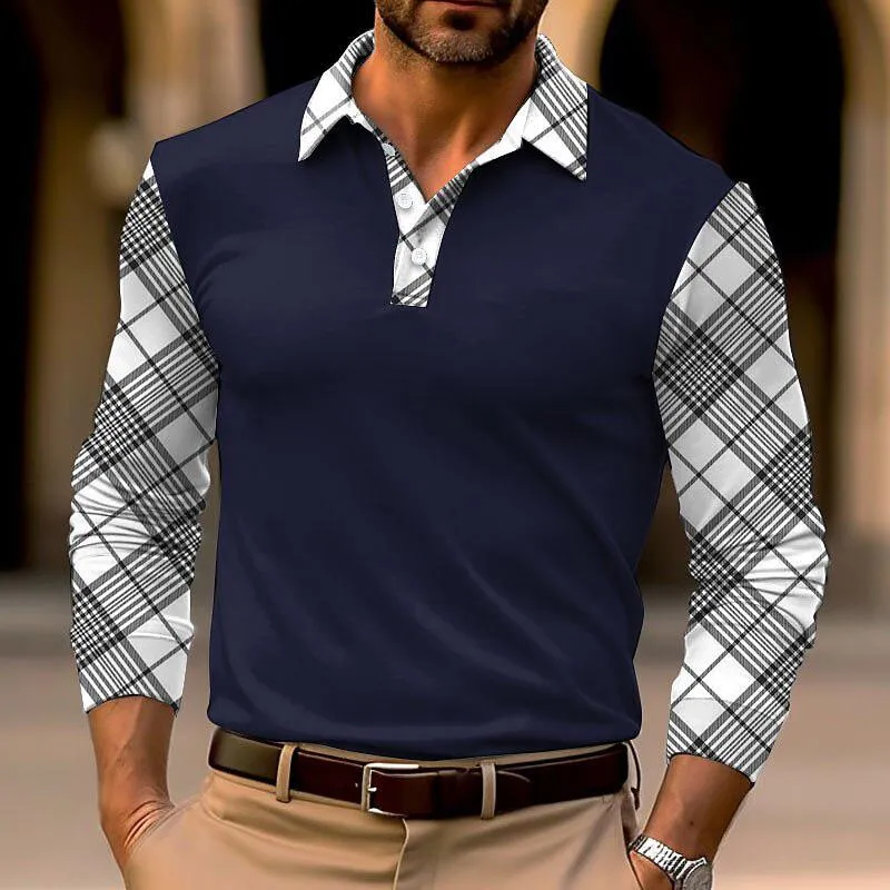 Men's Plaid Long Sleeve Polo Shirt 82371796YM