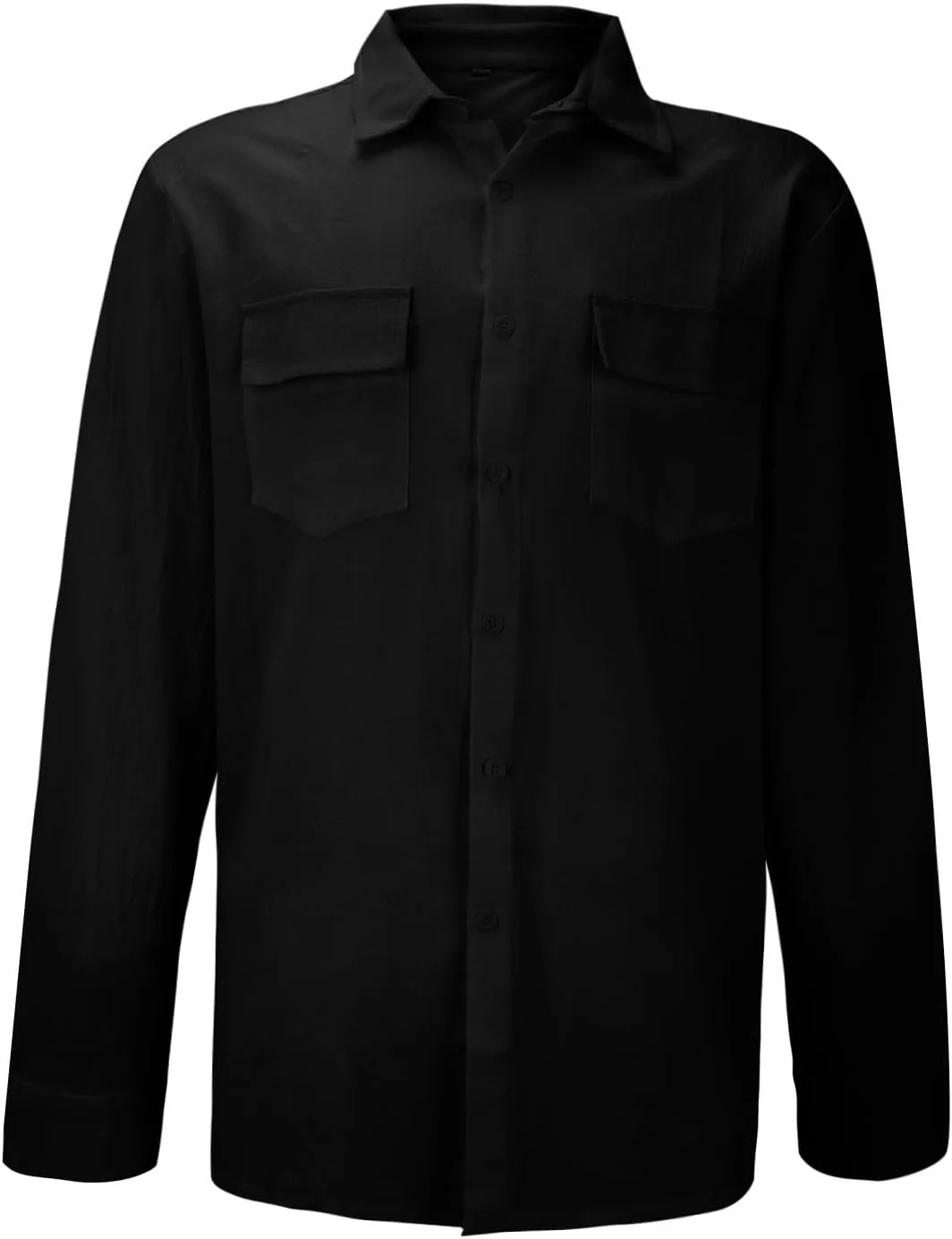 Mens Plus Size Cotton Linen Shirt with 2 Big Pockets Combat Outdoor Traveling Tops Long Sleeve Light Casual Versatile Shirts