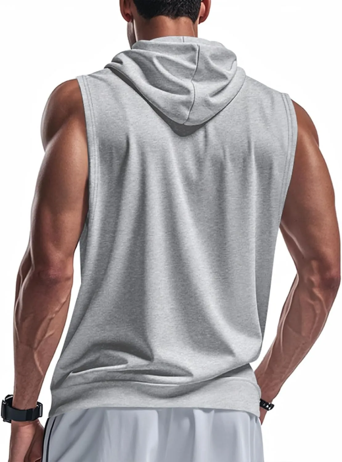Men's Sleeveless Hoodies Sleeveless Pullover Top with Pocket Gym Mens Muscle Tank Top Shirts Men Sleeveless Zip(Black Light Gray,Medium)