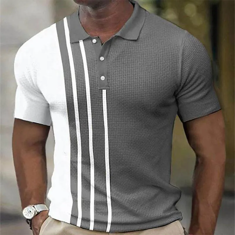 Men's Waffle Color Block Short Sleeve Polo Shirt 99935799YM