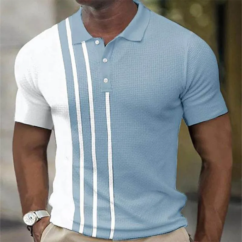 Men's Waffle Color Block Short Sleeve Polo Shirt 99935799YM