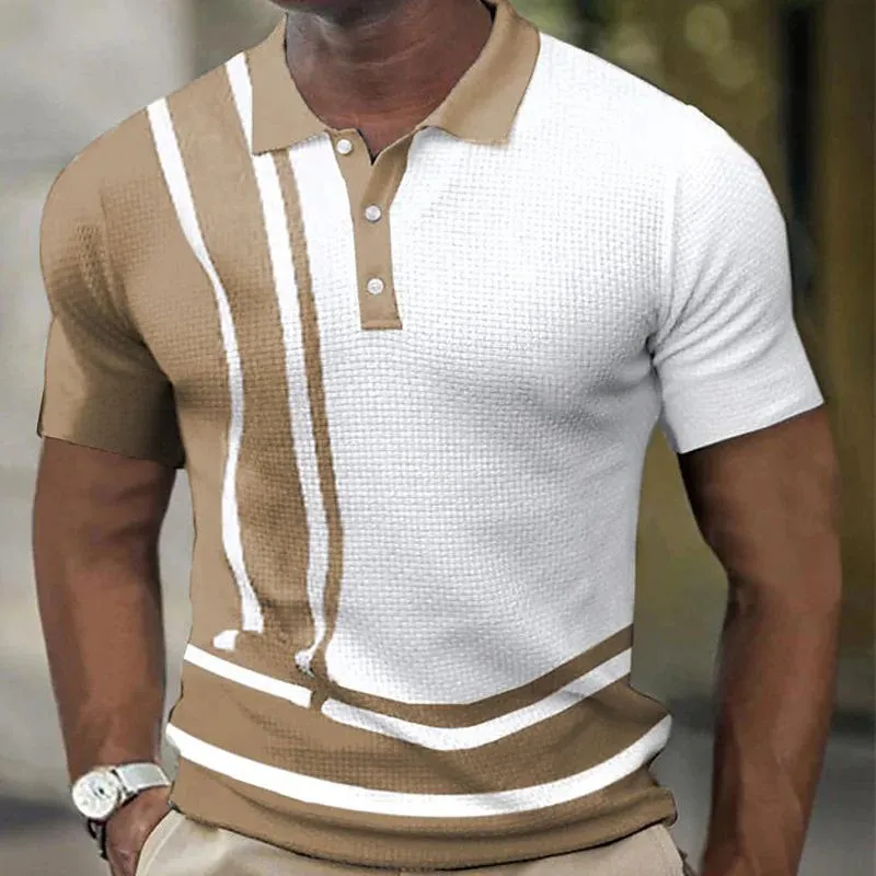 Men's Waffle Color Block Short Sleeve Polo Shirt 99935799YM