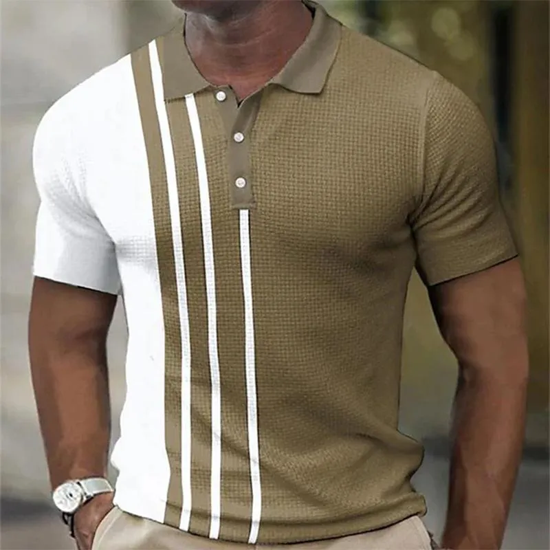Men's Waffle Color Block Short Sleeve Polo Shirt 99935799YM