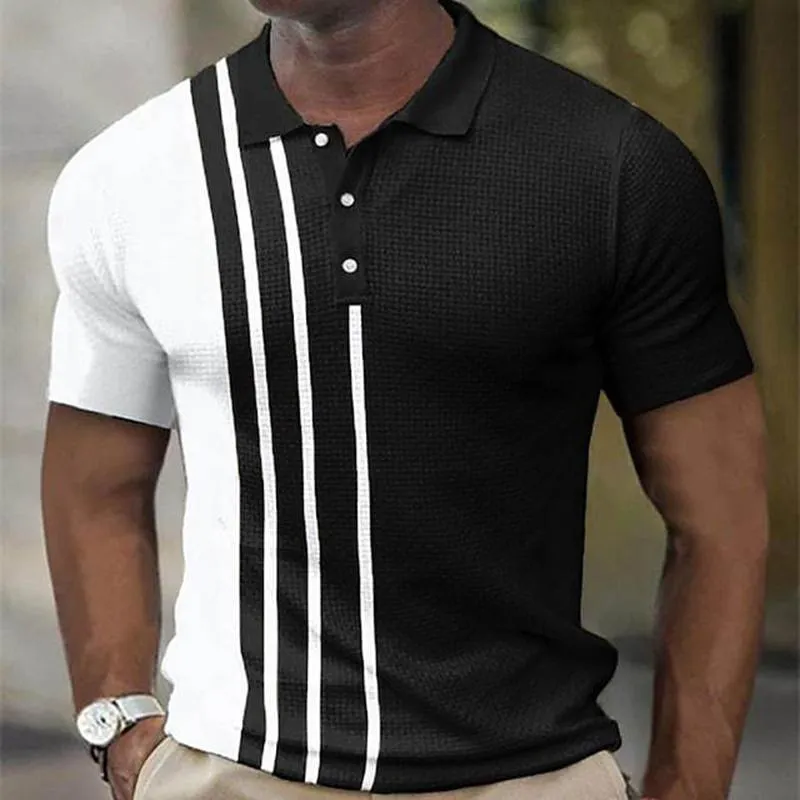 Men's Waffle Color Block Short Sleeve Polo Shirt 99935799YM