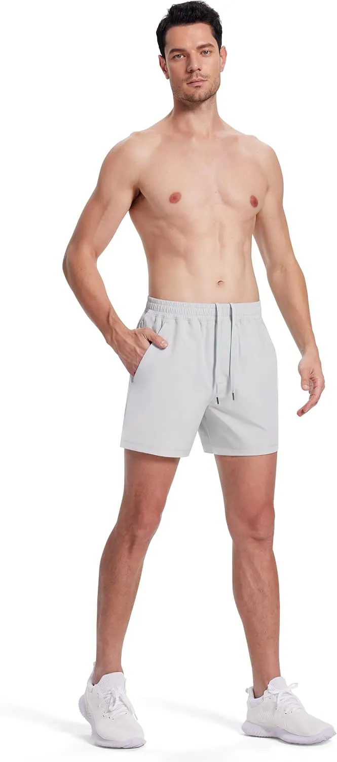 Mens Workout Athletic Shorts 5" with Zipper Pockets Linerless Quick Dry Stretch Lightweight Gym Running Shorts