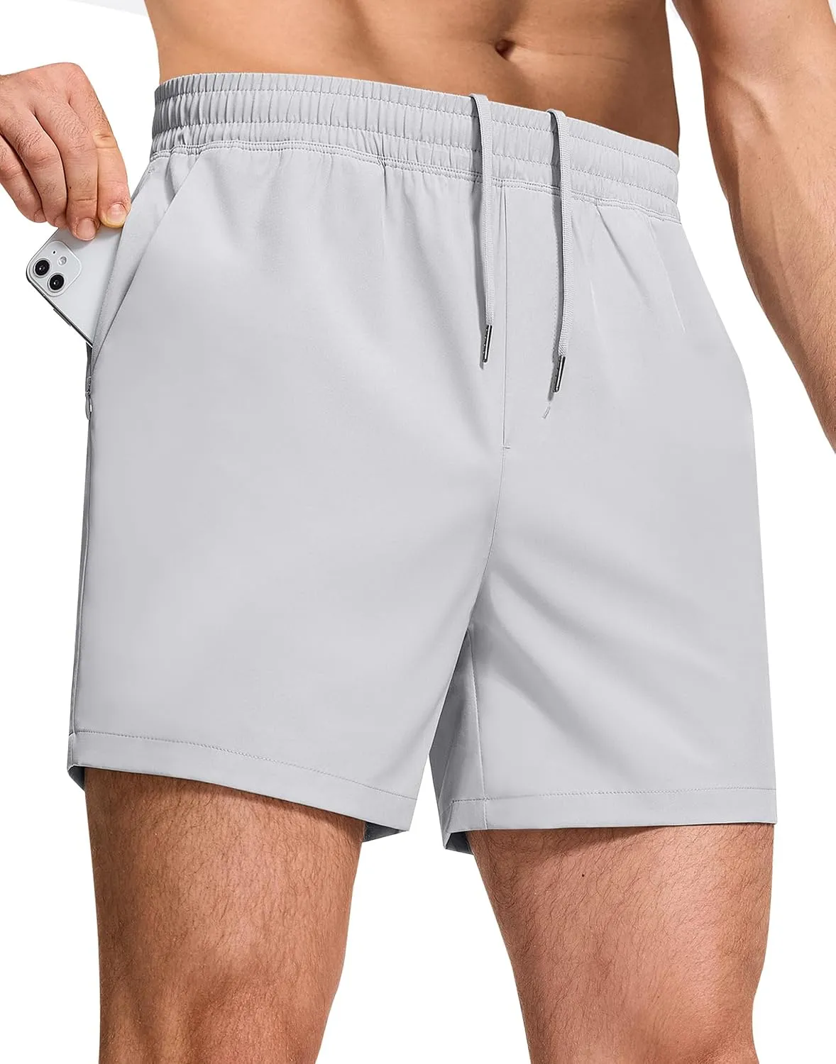 Mens Workout Athletic Shorts 5" with Zipper Pockets Linerless Quick Dry Stretch Lightweight Gym Running Shorts
