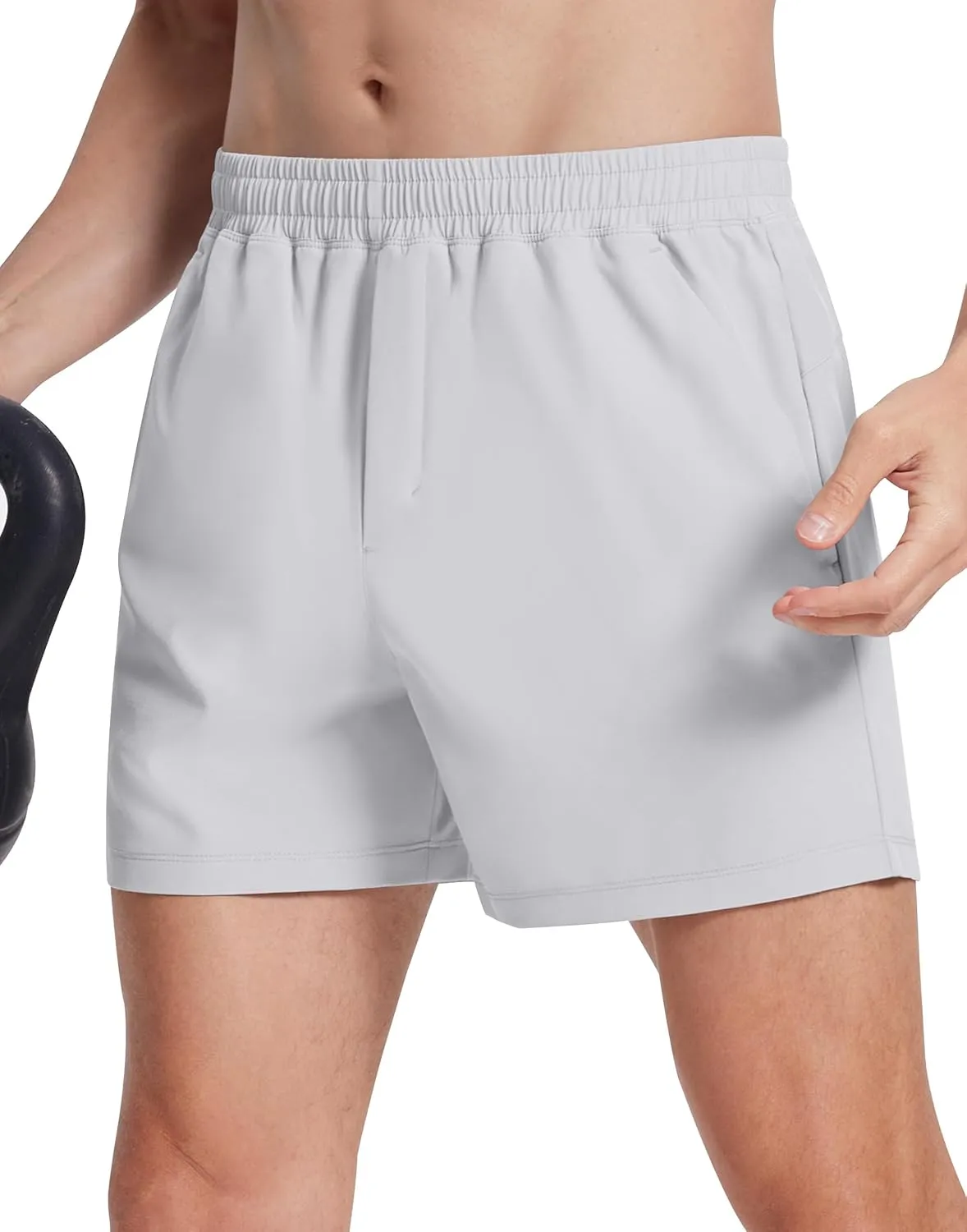 Mens Workout Athletic Shorts 5" with Zipper Pockets Linerless Quick Dry Stretch Lightweight Gym Running Shorts