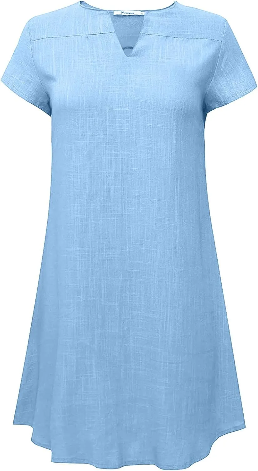 Mini Dresses for Women Summer V Neck Short Sleeve Solid Color Irregular Hem Casual Beach Vacation Shift Dress