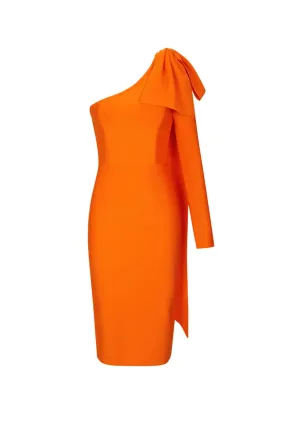 MONROE ORANGE ONE OFF SHOULDER MIDI DRESS