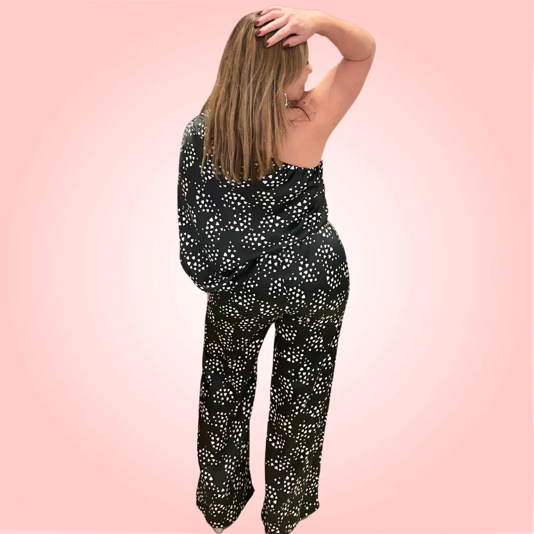One Shoulder Satin Jumpsuit