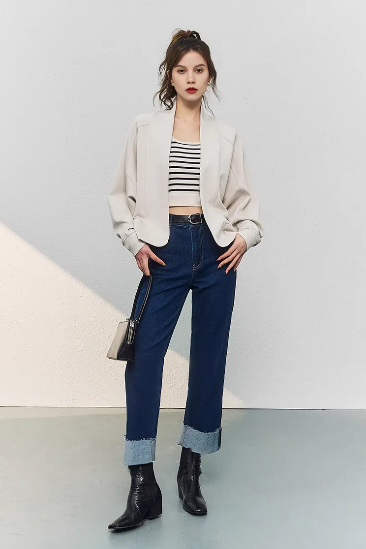 Open Front Cropped Kimono Cardigan