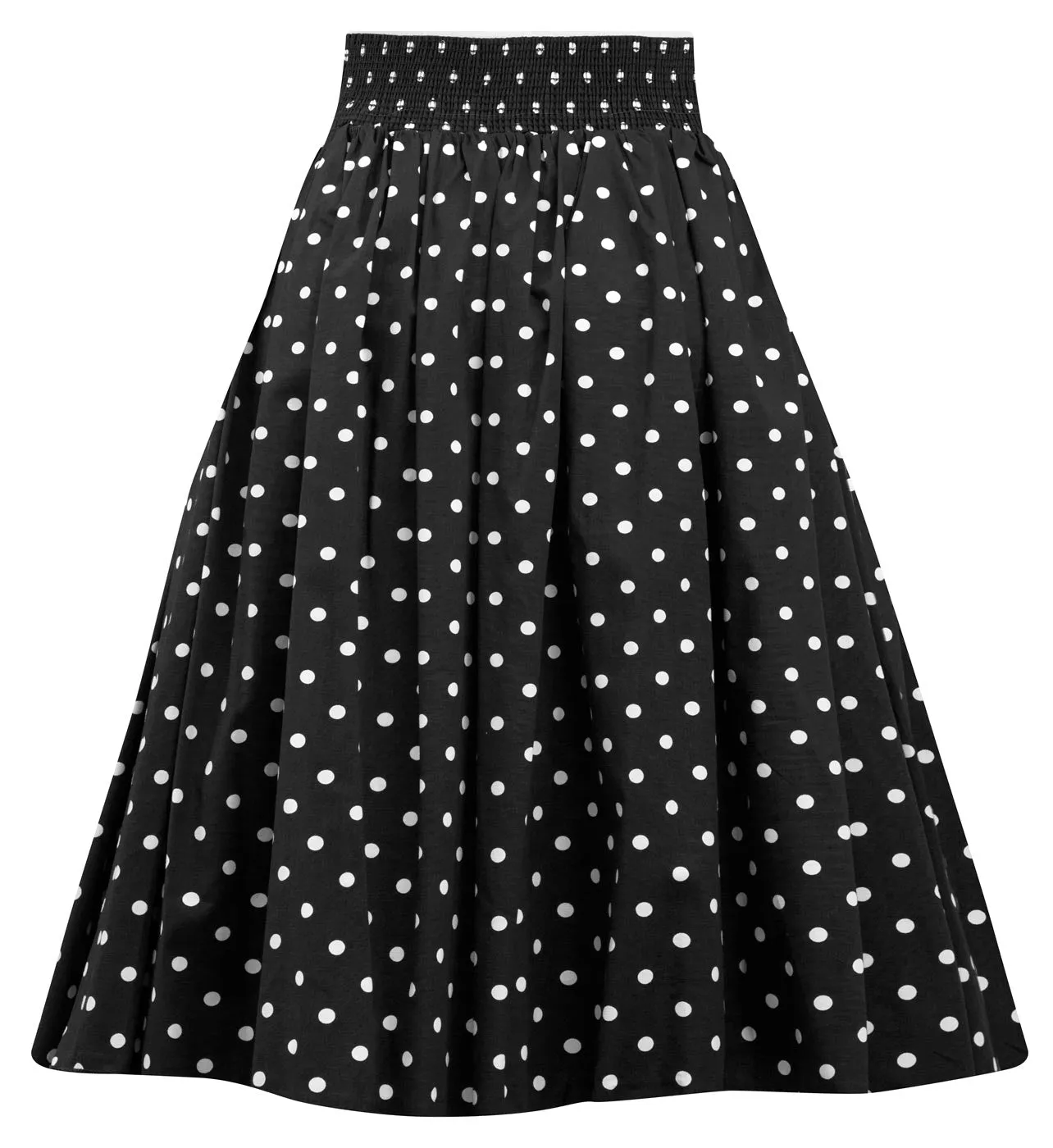 Polka Dot Swing Skirt with Stretch Waist in Black