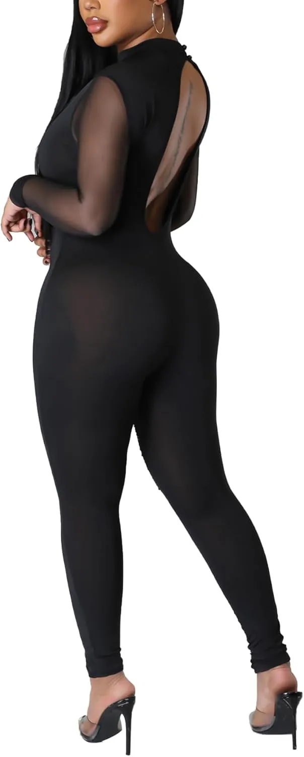 PORRCEY Women Sexy Elegant Sparkly Party Club Night Bodycon Casual Jumpsuits Clubwear Playsuits