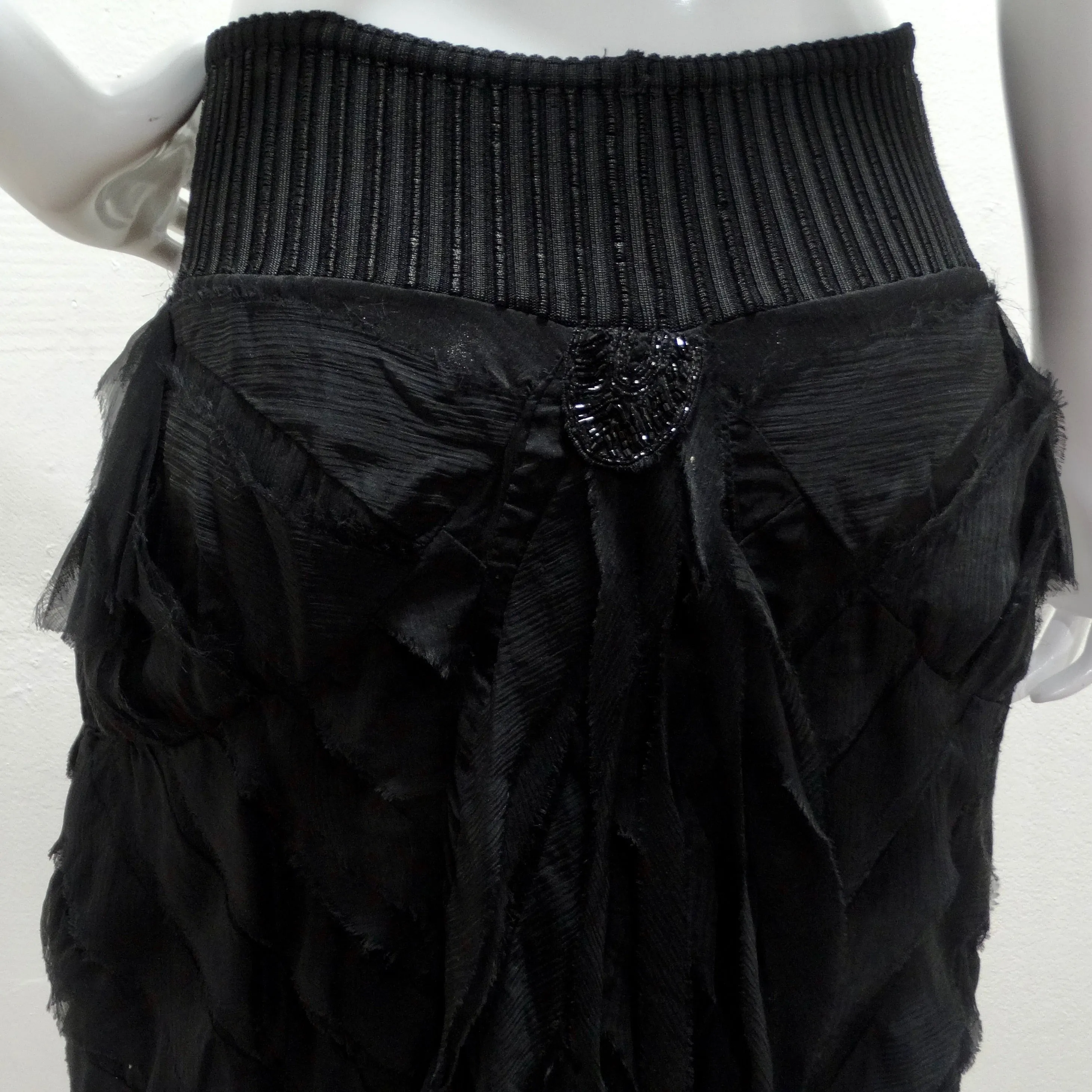 Roberto Cavalli 1990s Black Ruffle Midi Skirt