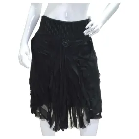 Roberto Cavalli 1990s Black Ruffle Midi Skirt