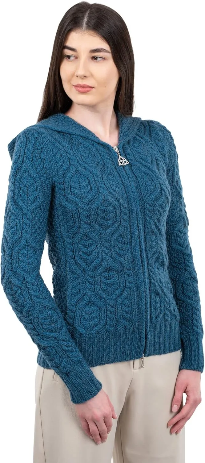 SAOL Womens Hooded Zip Cardigan  Pure Merino Wool Irish Sweater  Warm & Breathable Outer Layer