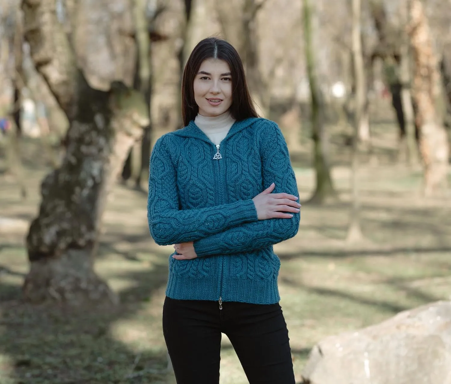 SAOL Womens Hooded Zip Cardigan  Pure Merino Wool Irish Sweater  Warm & Breathable Outer Layer