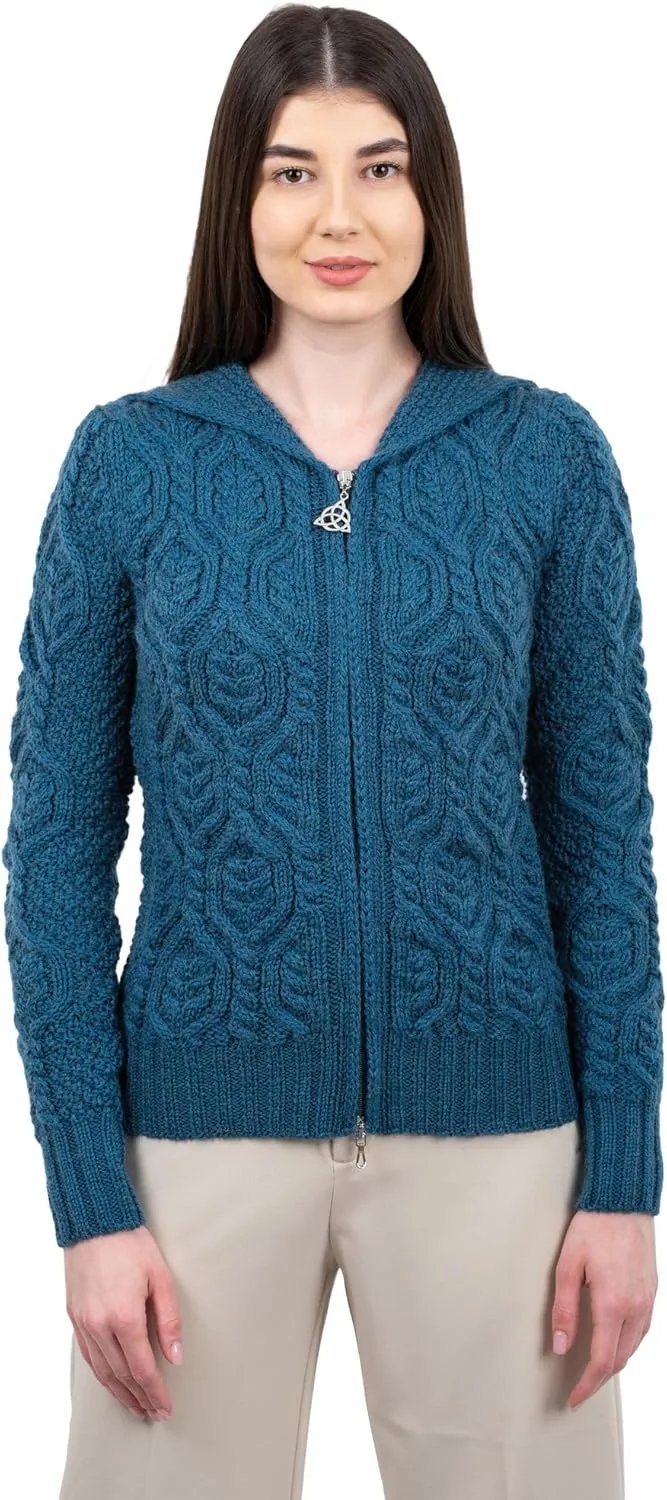 SAOL Womens Hooded Zip Cardigan  Pure Merino Wool Irish Sweater  Warm & Breathable Outer Layer