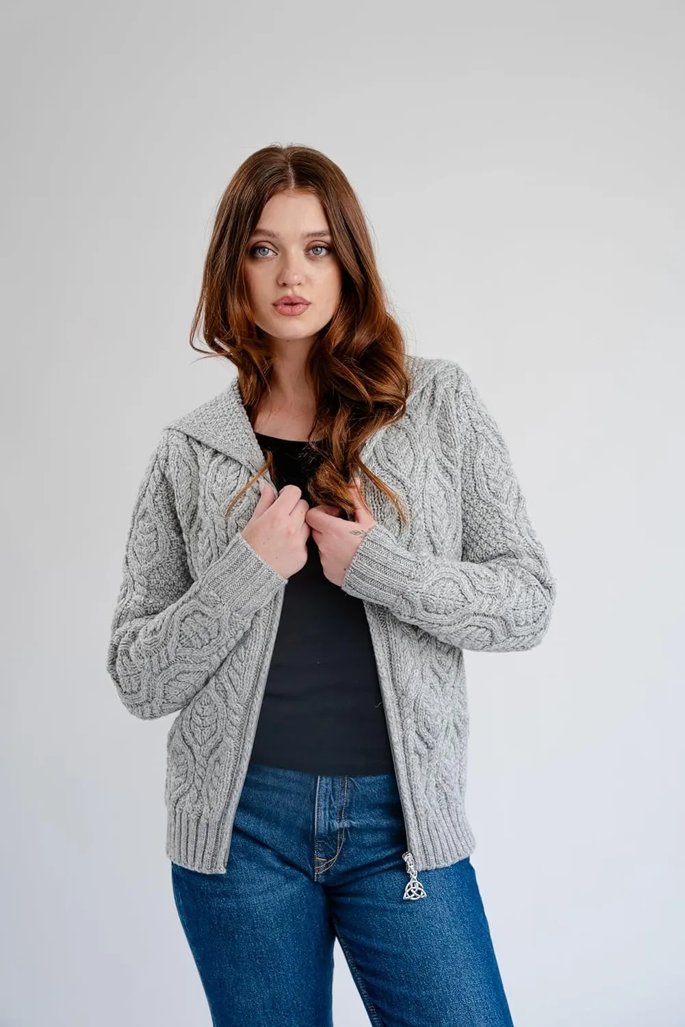 SAOL Womens Hooded Zip Cardigan  Pure Merino Wool Irish Sweater  Warm & Breathable Outer Layer