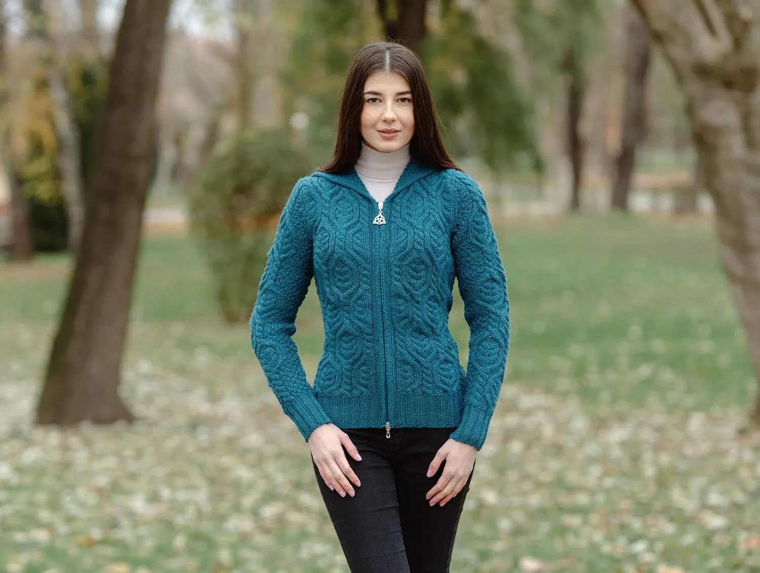 SAOL Womens Hooded Zip Cardigan  Pure Merino Wool Irish Sweater  Warm & Breathable Outer Layer