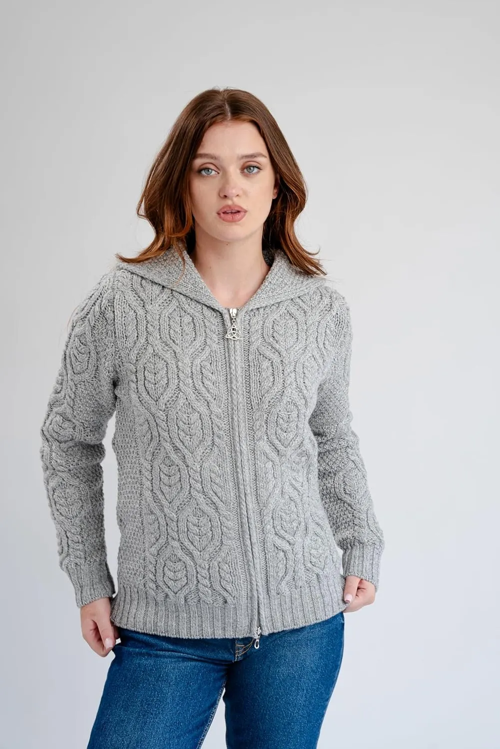 SAOL Womens Hooded Zip Cardigan  Pure Merino Wool Irish Sweater  Warm & Breathable Outer Layer