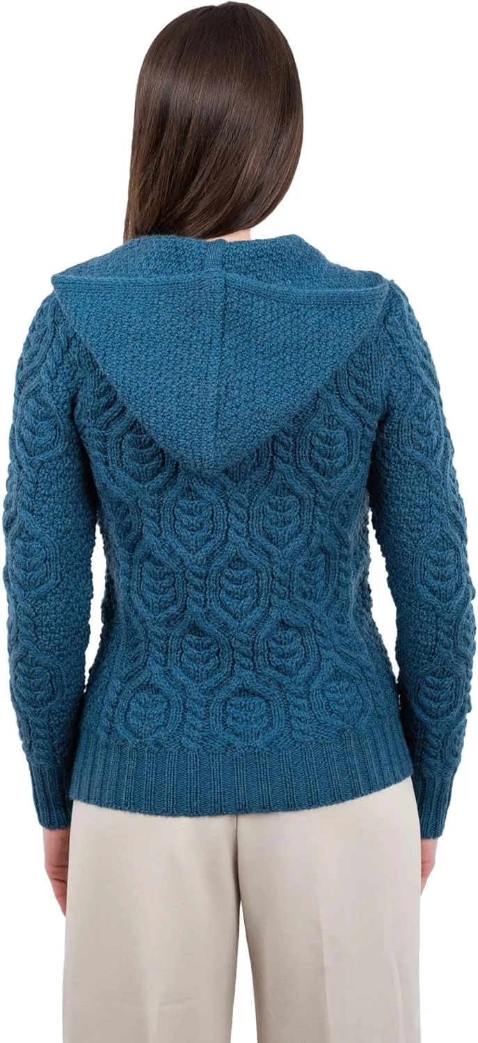 SAOL Womens Hooded Zip Cardigan  Pure Merino Wool Irish Sweater  Warm & Breathable Outer Layer