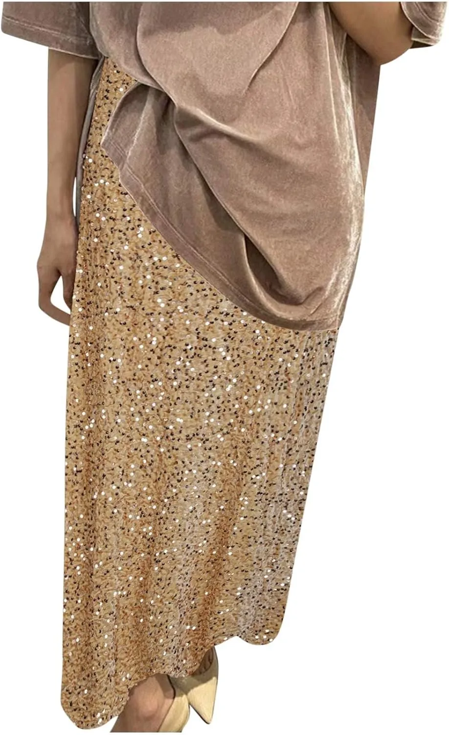 Sequin Party Maxi Skirts for Women High Waisted Plus Size Stretchy Sparkly Skirt Elegant Cocktail Dress