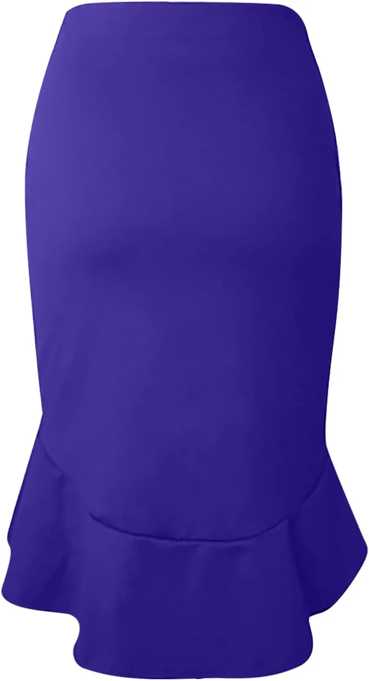 SERYU Women's High Waist Stretchy Ruffle Hem Fishtail Bodycon Midi Pencil Skirt