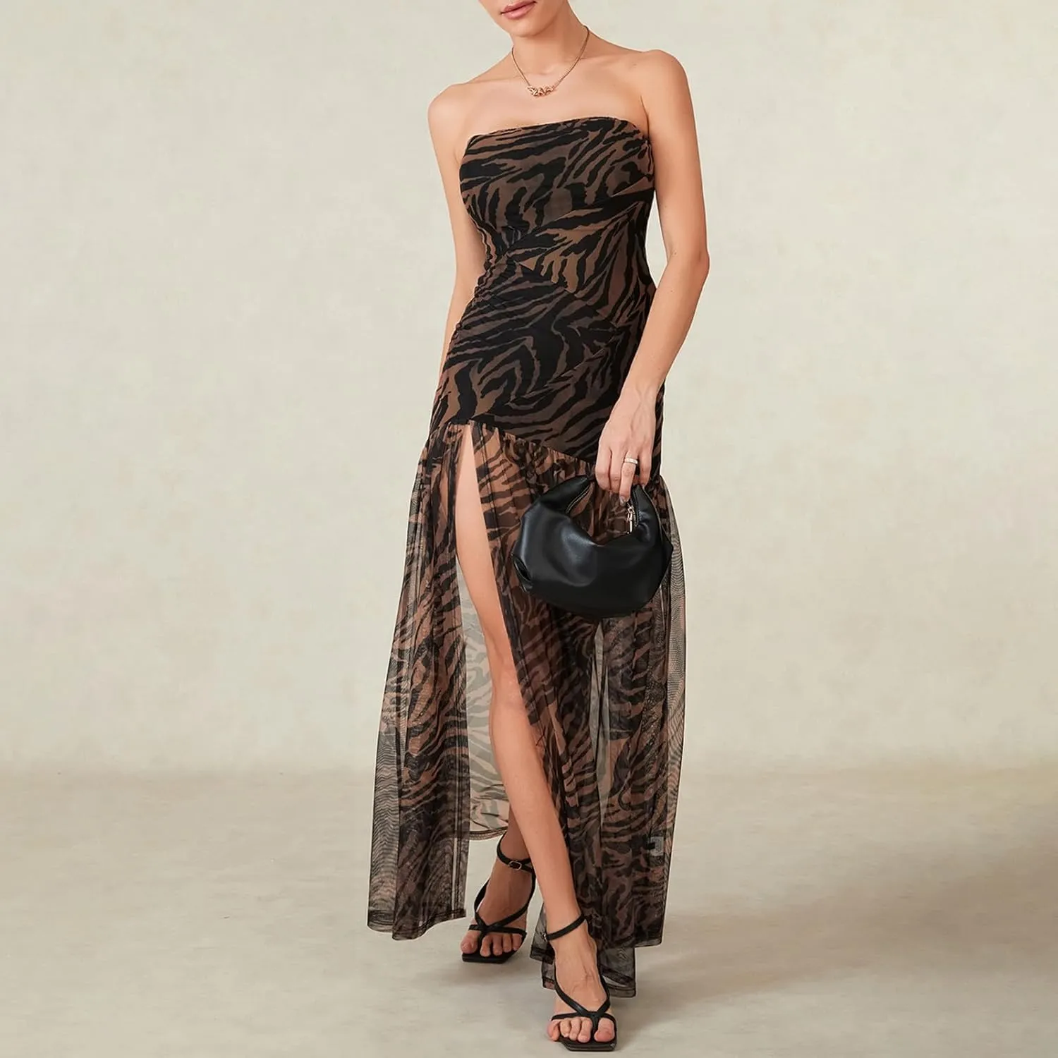 Seyumixi Women Strapless Flowy Maxi Dress High Split Off Shoulder Tube Dress Sleeveless Boho Floral Beach Long Dress