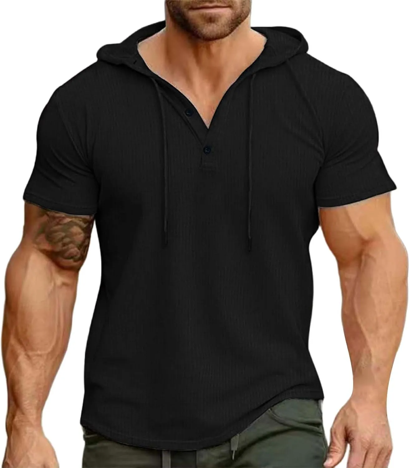 Short Sleeve Hoodie Men Workout Casual Loose Fit Gym Pullover Tshirts Button Up Summer Lightweight Training Work Tees
