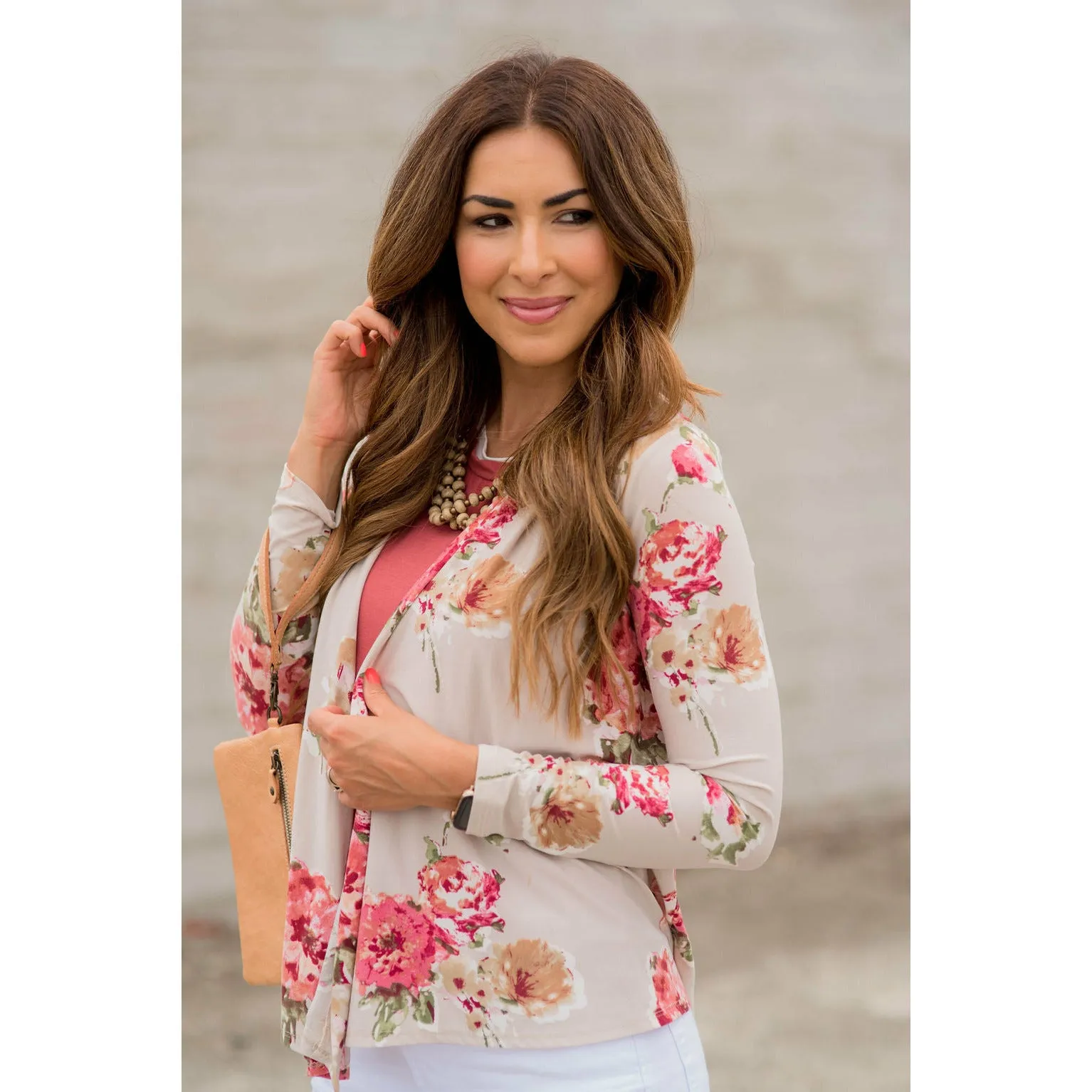 Short Tan Floral Cardigan