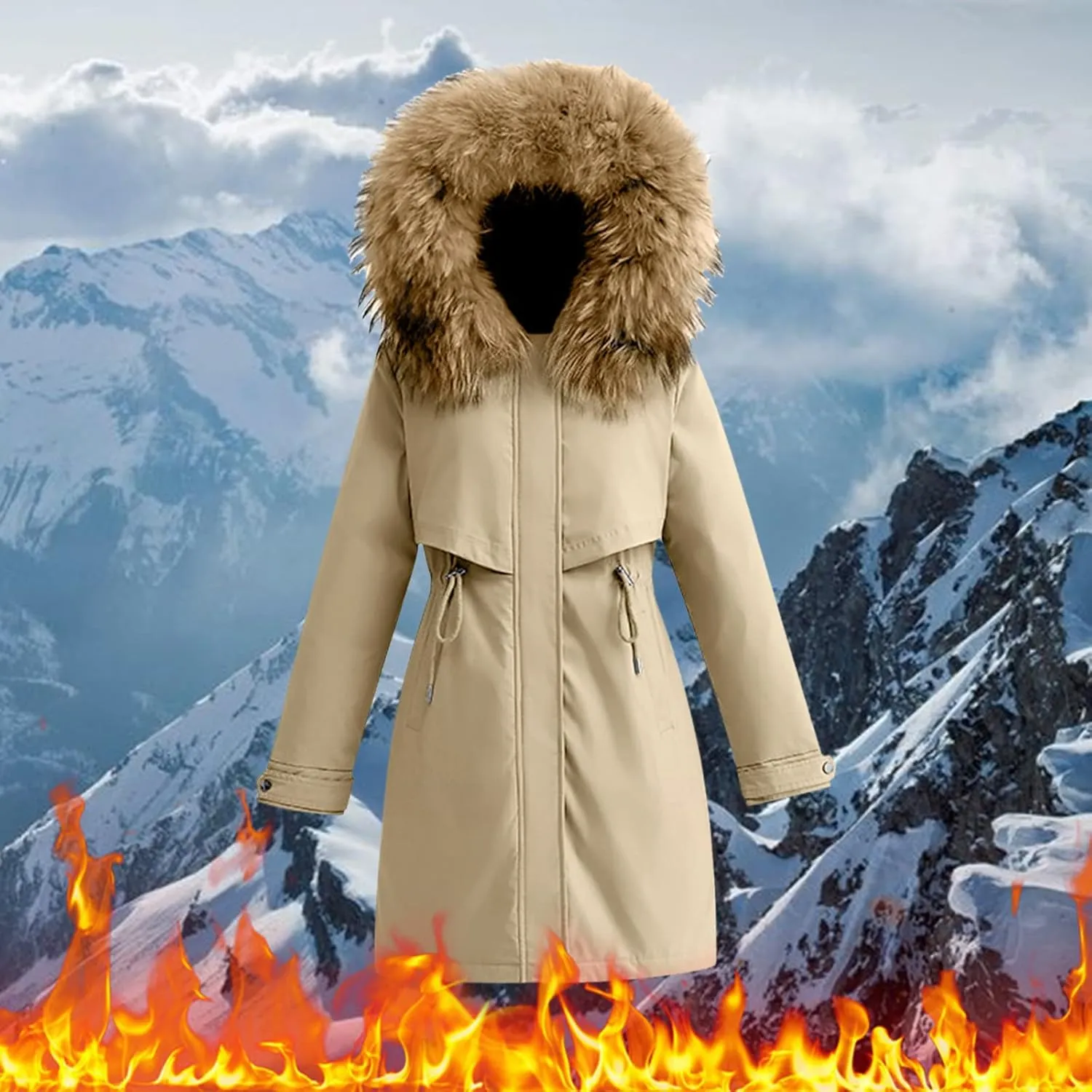 Ski Jackets for Women Winter Down Coats with Hood Tunic Drawstring Thicken Puffer Parkas Mid Long Jacket Anoraks