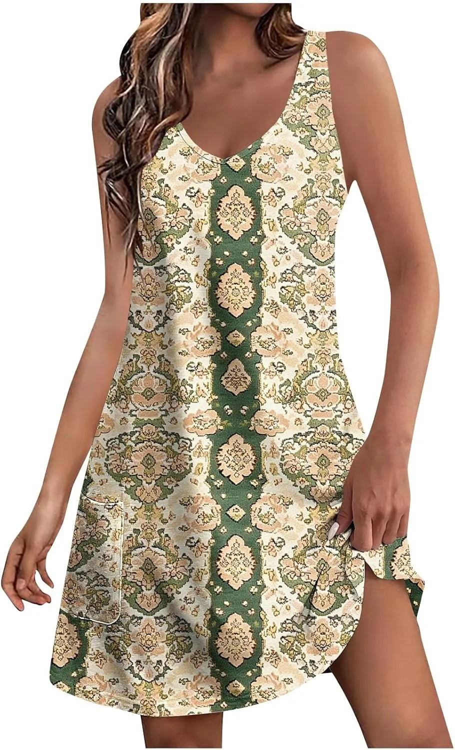 Summer Floral Dress for Women Beach Vacation Midi Dress Flowy Boho Sundresses Loose Casual Dress Resort Wear
