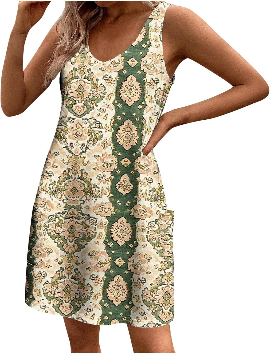 Summer Floral Dress for Women Beach Vacation Midi Dress Flowy Boho Sundresses Loose Casual Dress Resort Wear