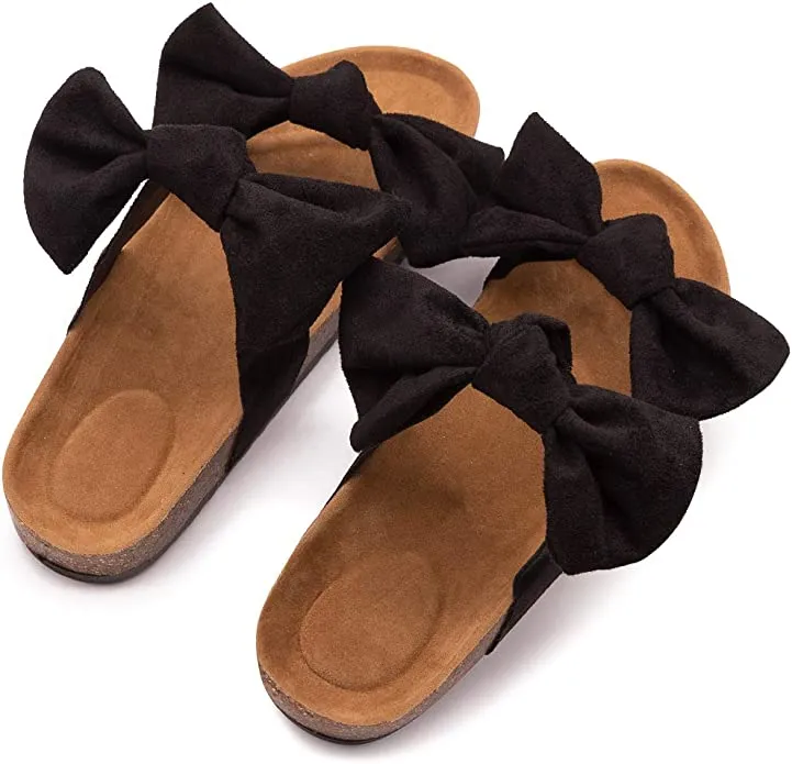 Summer Pink Knot Suede Leather Soft Cork Slip On Sandals