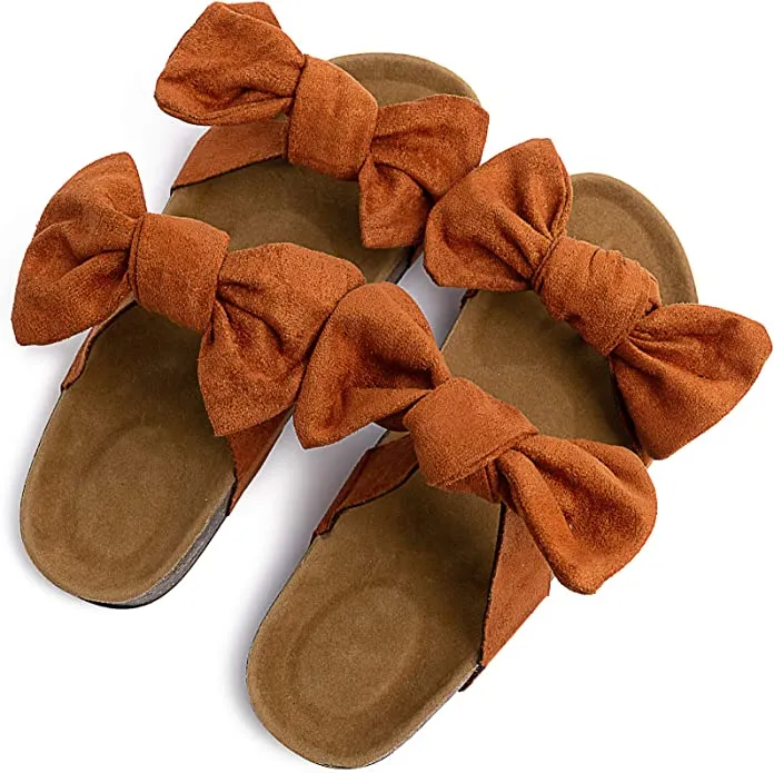 Summer Pink Knot Suede Leather Soft Cork Slip On Sandals