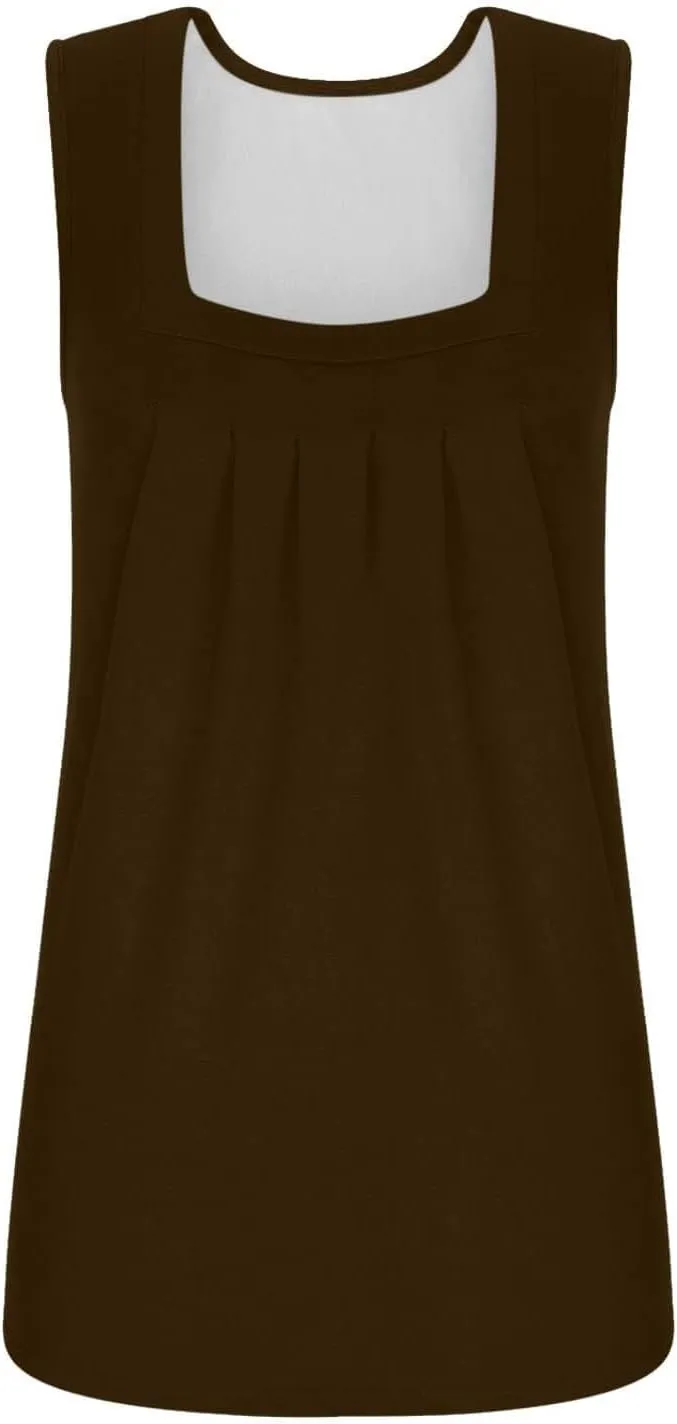 Summer Tank Tops for Women 2025 Loose Fit Pleated Square Neck Sleeveless Shirt Curved Casual Beach Vest