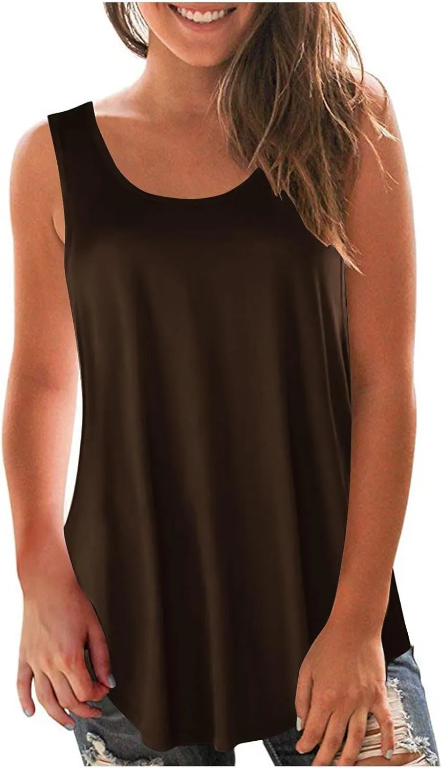 Summer Tank Tops for Women Loose 2025 Trendy Solid Round Neck Pleated Casual Sleeveless Shirt Vacation Summer Tank