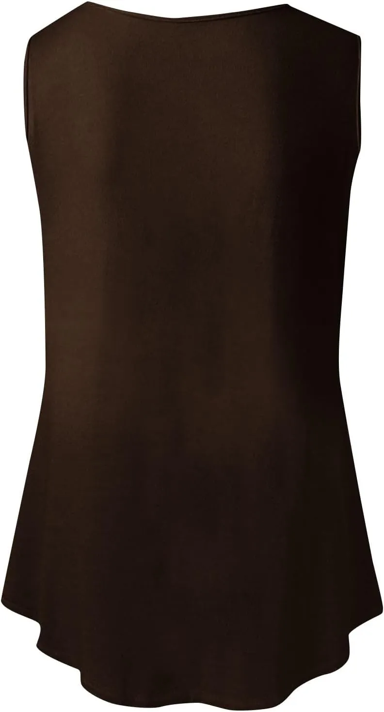 Summer Tank Tops for Women Loose 2025 Trendy Solid Round Neck Pleated Casual Sleeveless Shirt Vacation Summer Tank