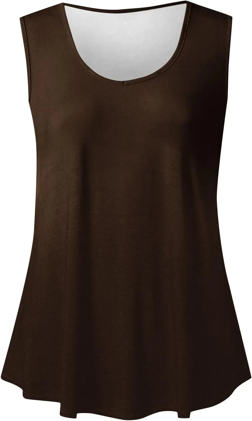 Summer Tank Tops for Women Loose 2025 Trendy Solid Round Neck Pleated Casual Sleeveless Shirt Vacation Summer Tank