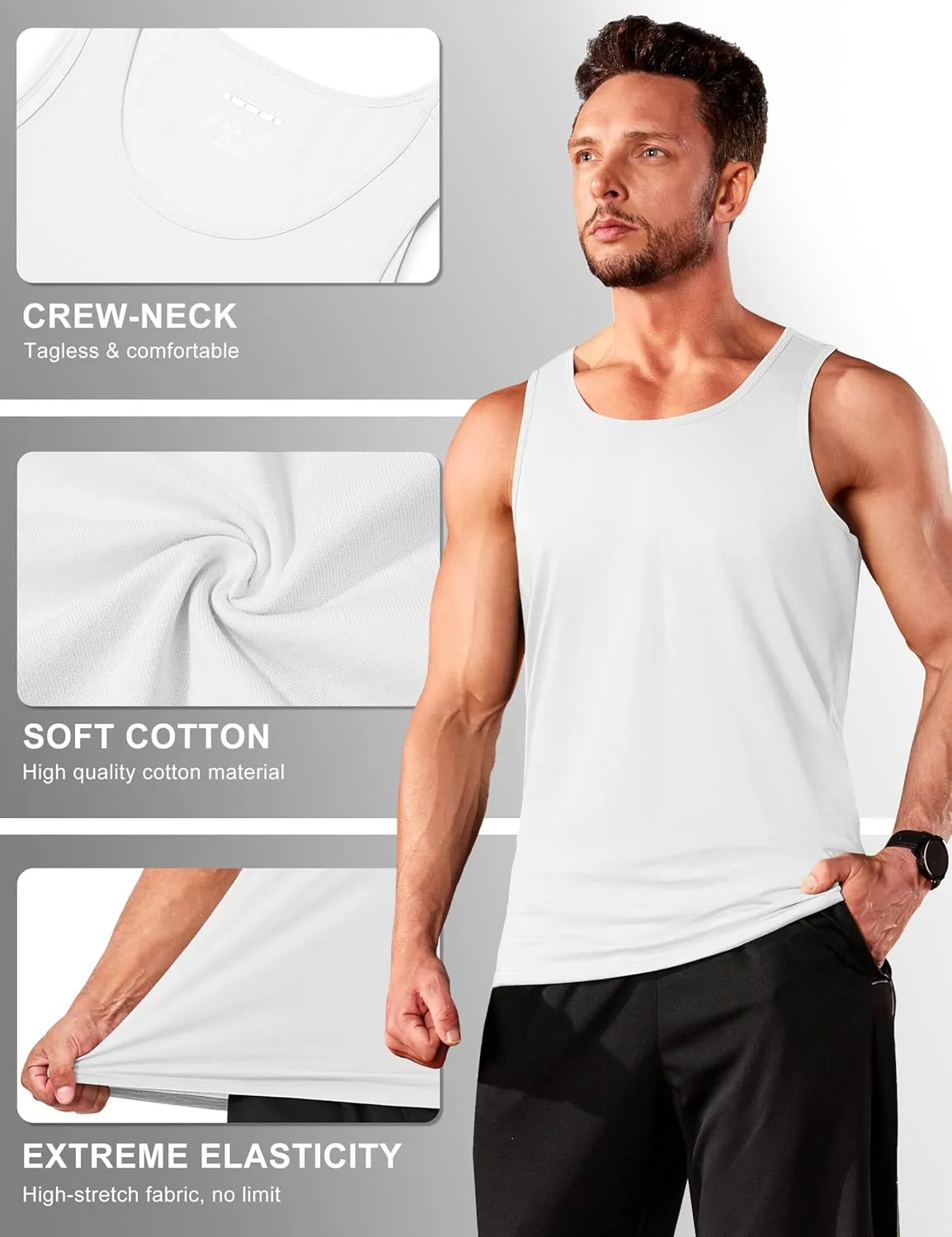 TACVASEN Men's Tank Top Cotton Moisture Wicking Muscle Shirt Summer Sleeveless Shirts Gym Workout Tank