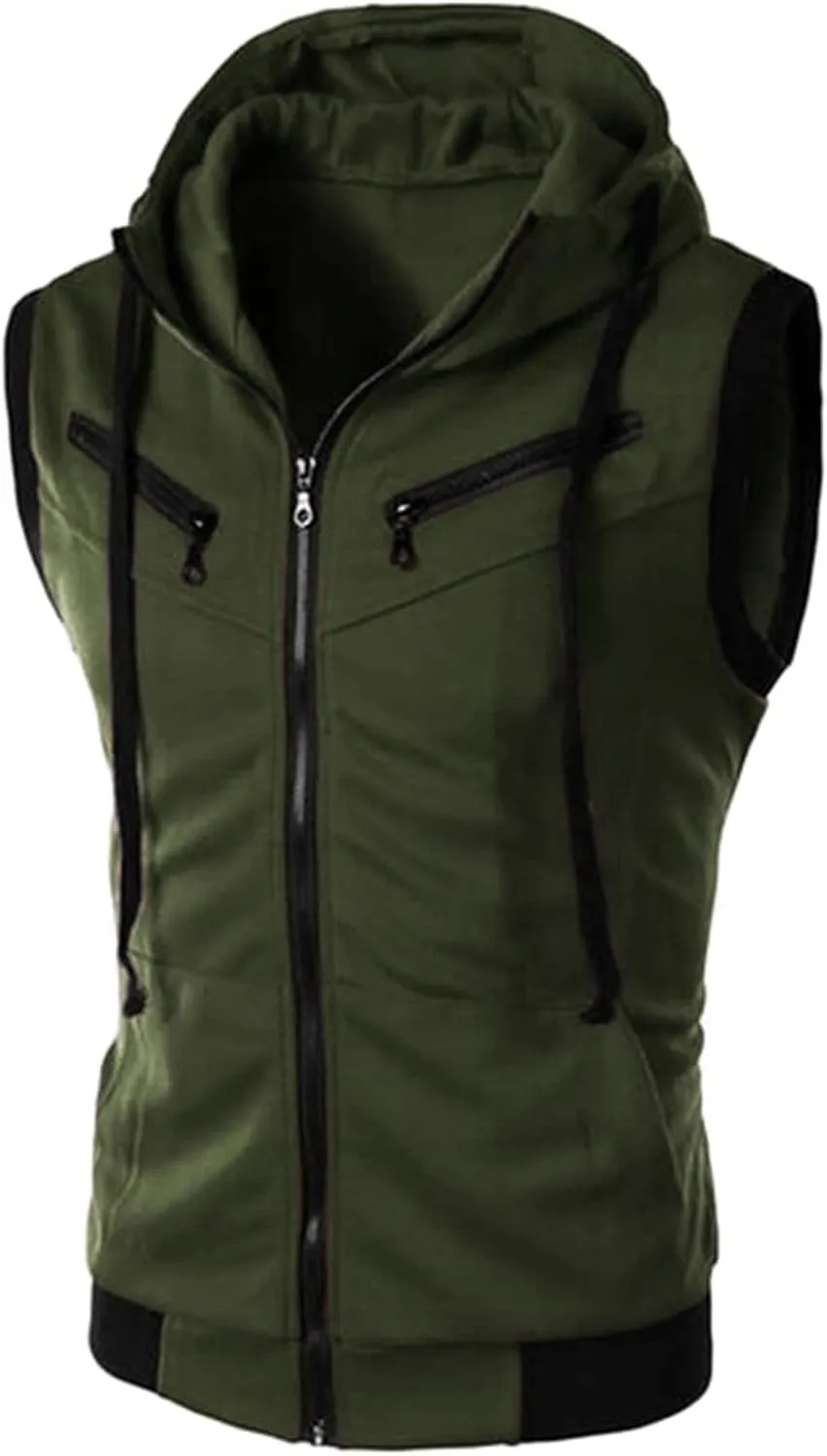 Tank Tops for Men's Sleeveless Hooded Sweatshirt Fashion Zipper Holiday Casual Sport T-Shirt Hoodies Blouse Tops