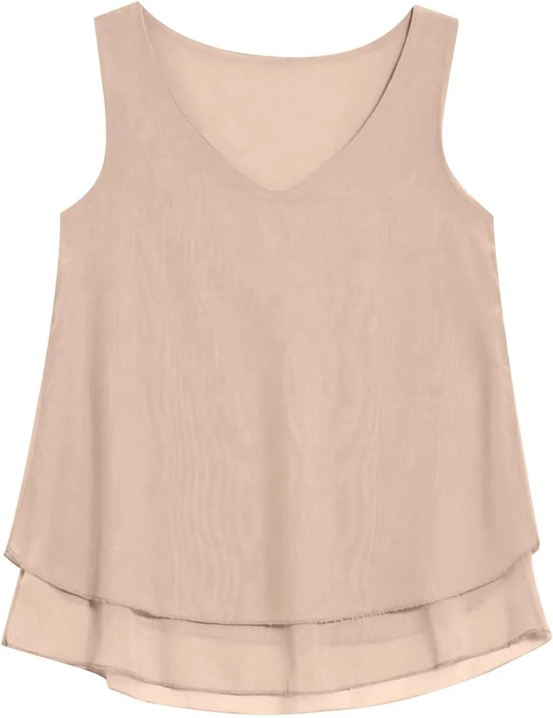 Tank Tops for Women 2025 Loose Sleeveless V Neck Solid Color Chiffon Tank Top Double Layers Casual Summer Blouses