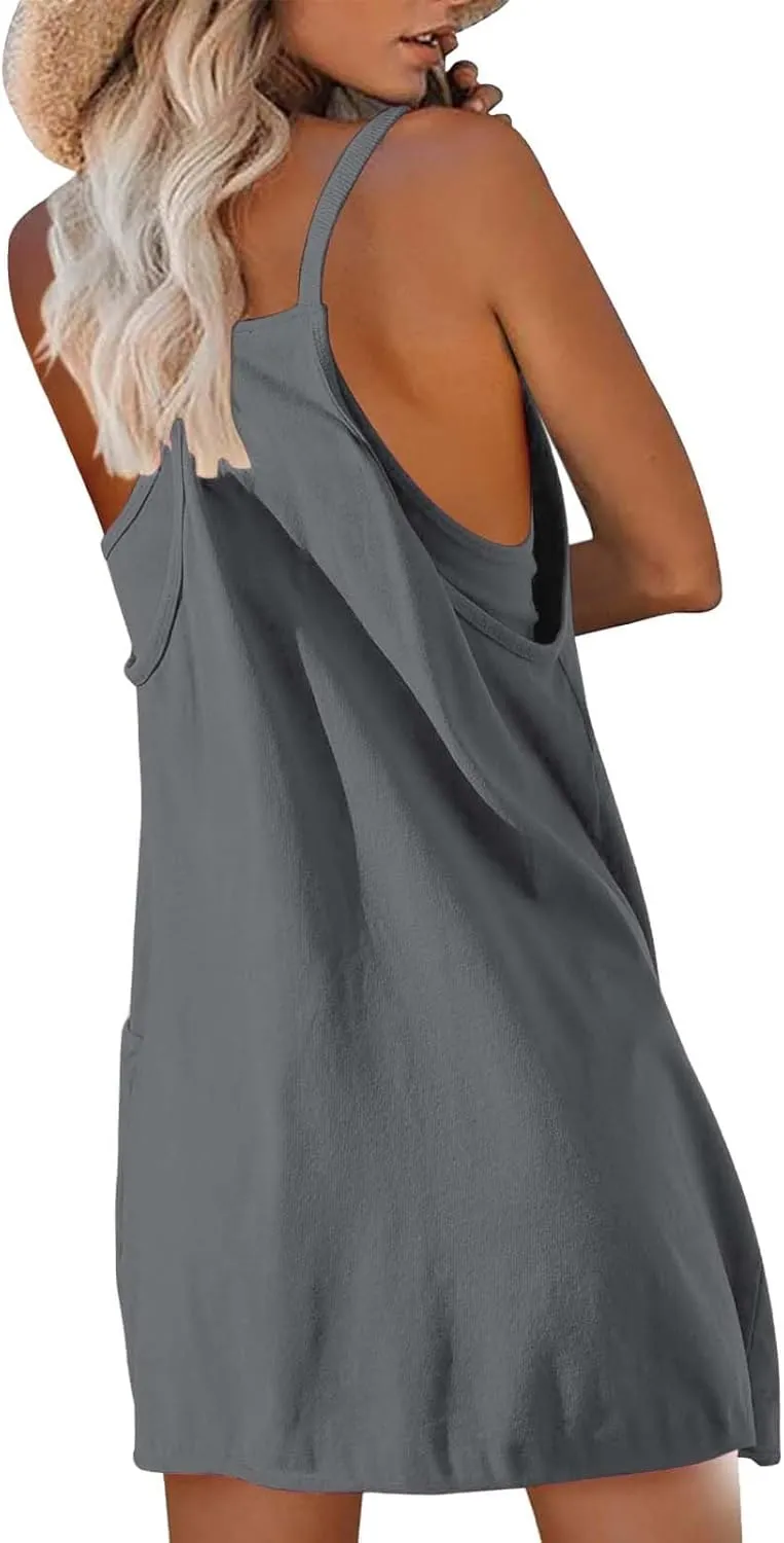 Tennis Dress for Women Built-in Shorts Casual Sleeveless Spaghetti Strap Sundress Workout Athletic Dress with Pocket