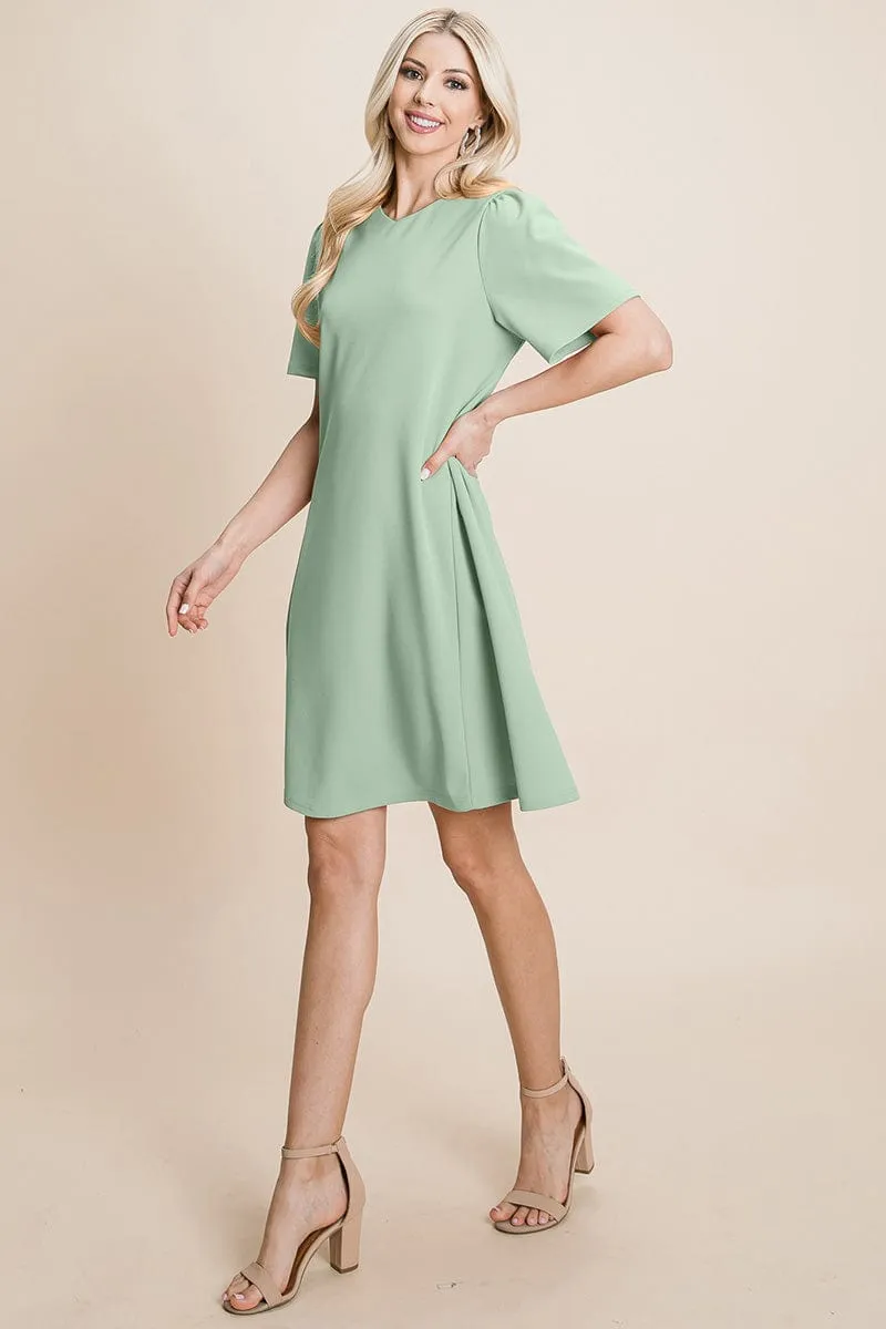 V-Neck Short Sleeve Flowy Mini Shift Dress