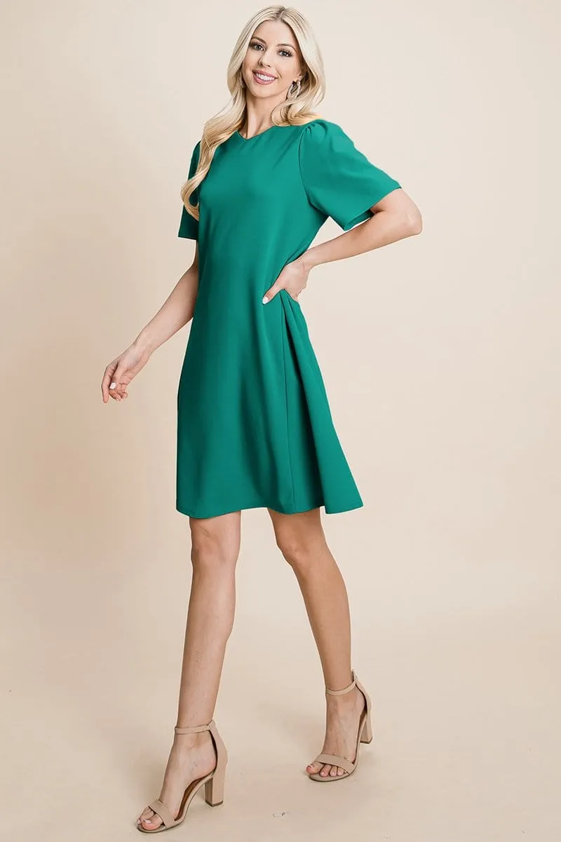 V-Neck Short Sleeve Flowy Mini Shift Dress