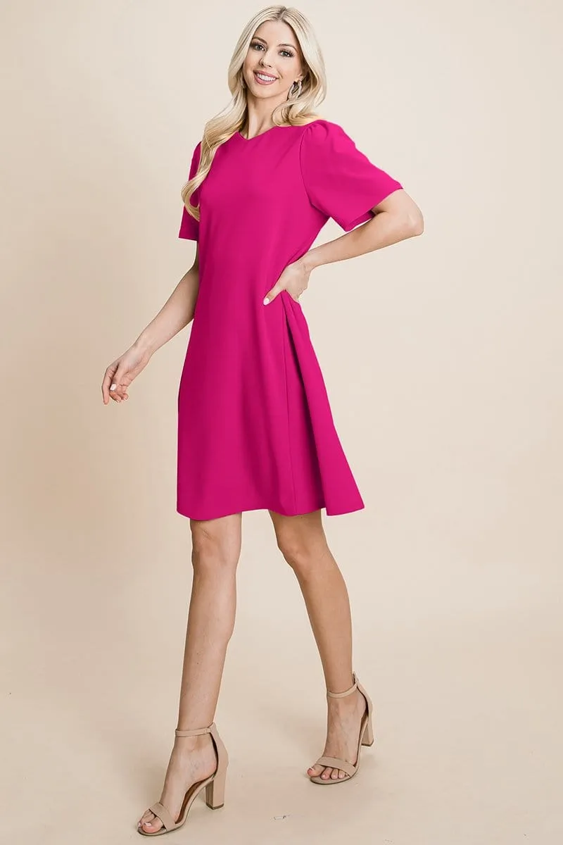 V-Neck Short Sleeve Flowy Mini Shift Dress